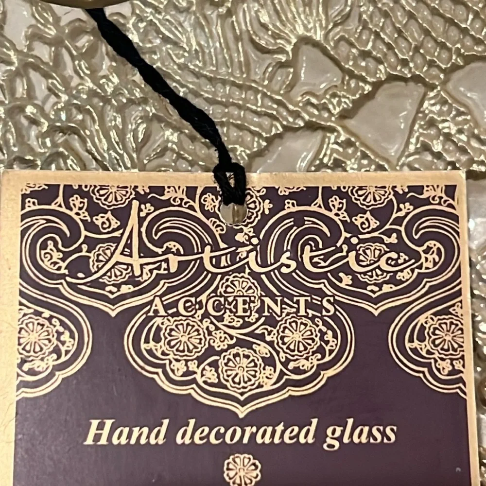 Artistic Accents Turkish Gold Lace Glass Oval Serving Bowl NWT